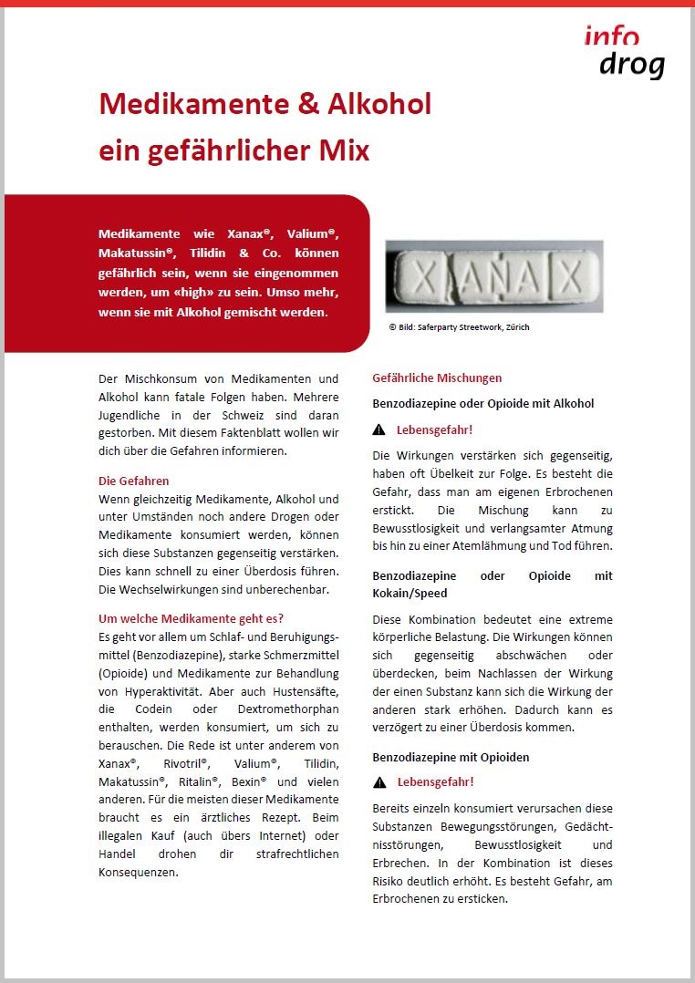 Medikamente und Mischkonsum – Factsheet für Konsumierende