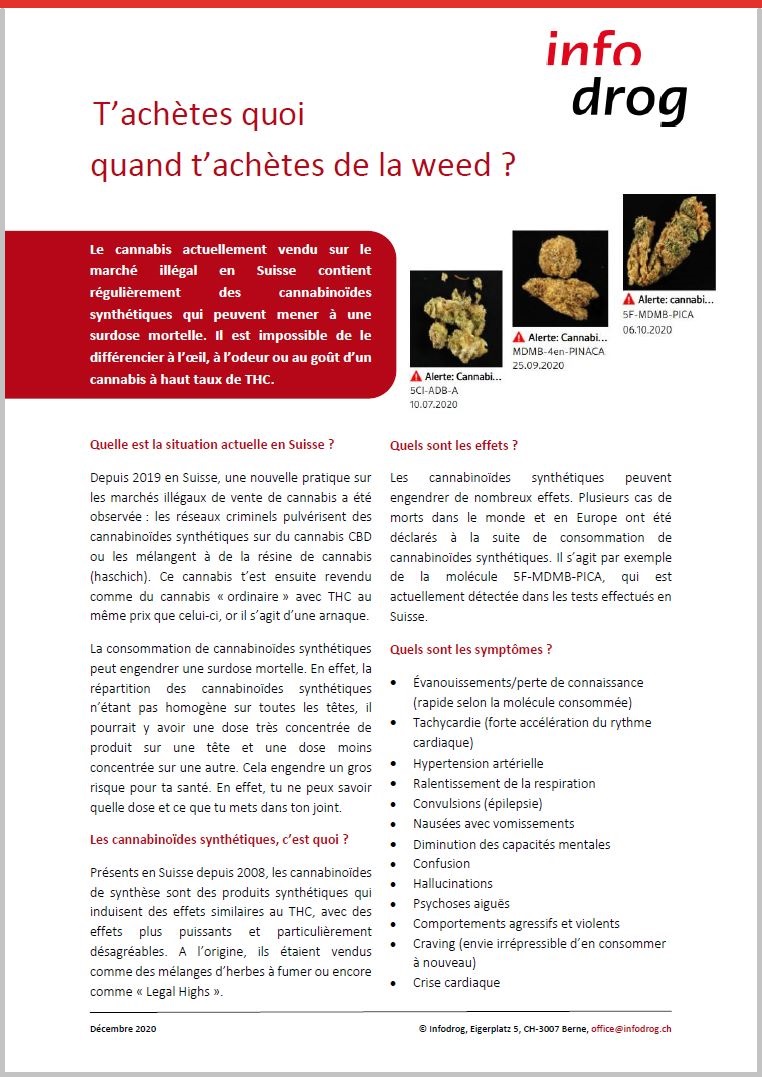 Cannabinoïdes synthétiques – fiche d'information pour les consommateur·trice·s